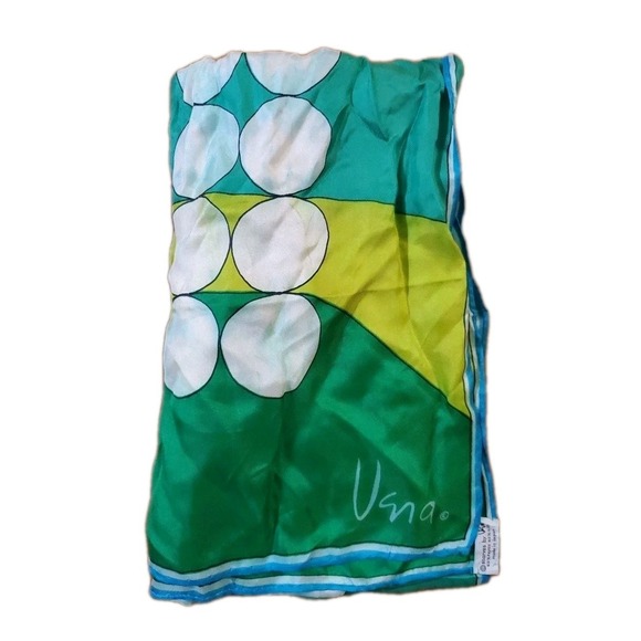 Vera Neumann Accessories - VTG Vera Neumann Green Blue Yellow Abstract 44"x14" Oblong Scarf Silk Rayon